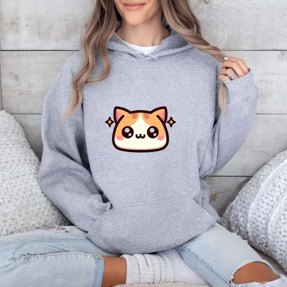 Adorable Cartoon Cat Face Design With Playful Expression Hoodie