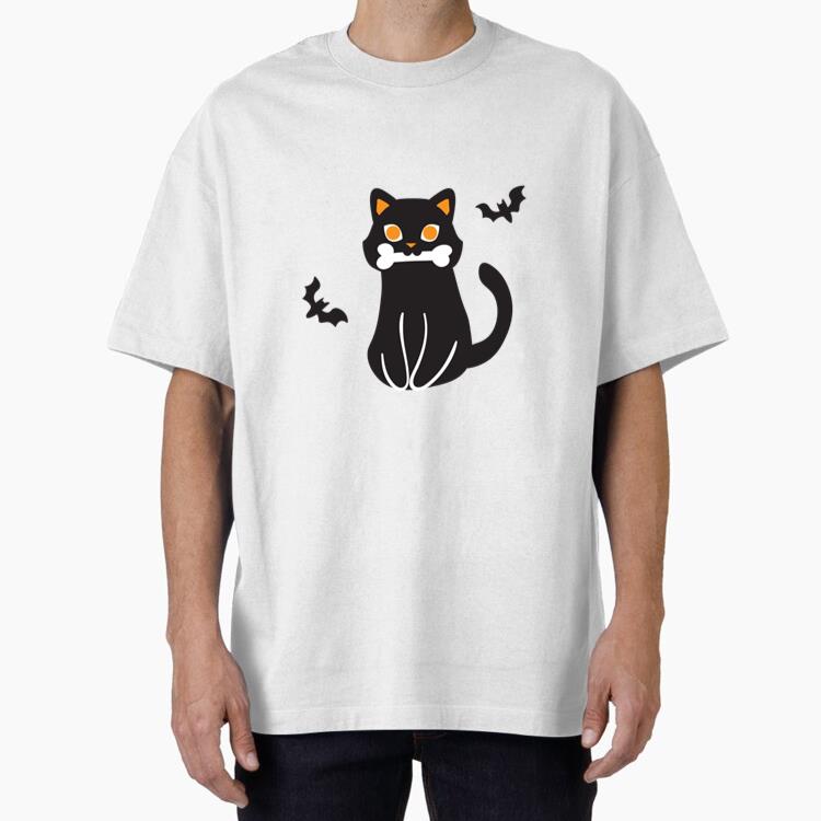 Black Cat Cartoon Oversized T-Shirt