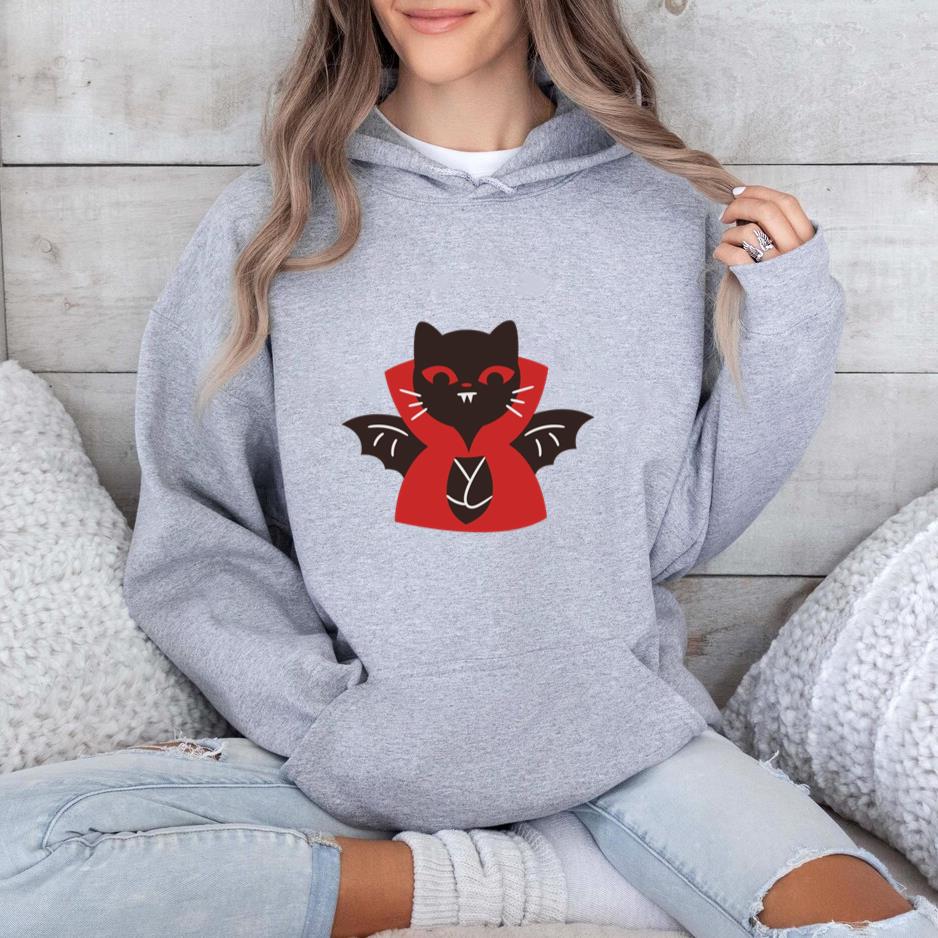 Black Cat With Red Eyes And Fangs Vampire Hoodie