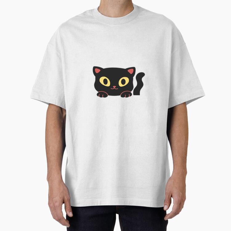 Black Cat With Yellow Eyes Oversized T-Shirt