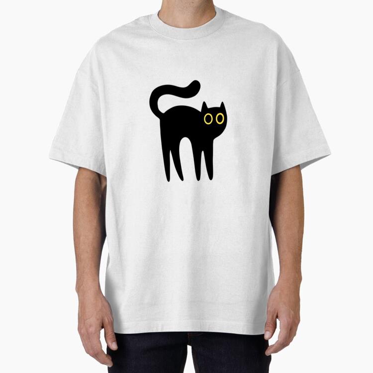 Black Cat With Yellow Eyes Standing Oversized T-Shirt