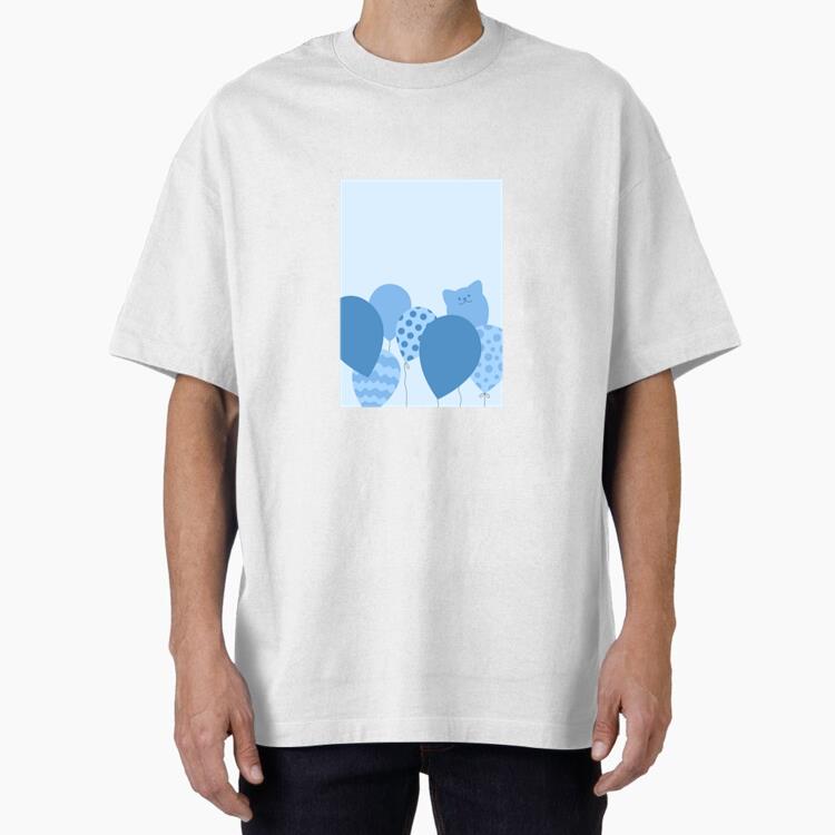 Blue Polka Dot Balloon Design Oversized T-Shirt