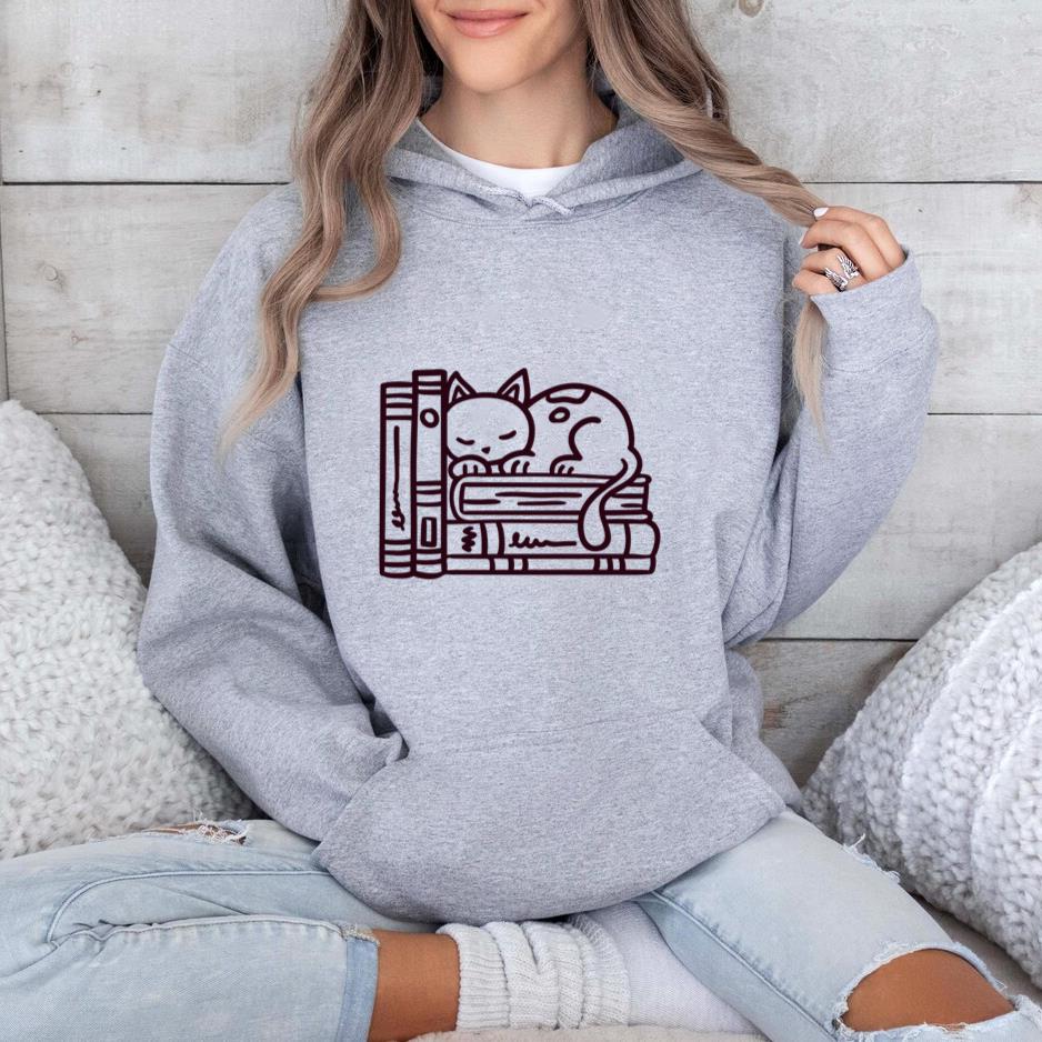 Bookshelf Sleeping Cat Stroke Hoodie