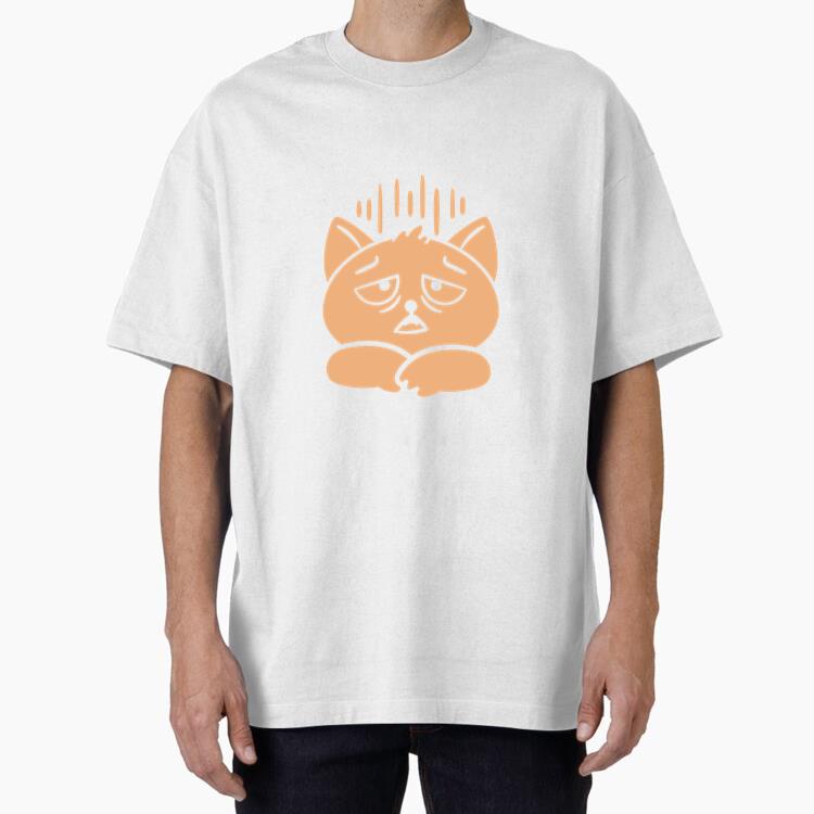 Cartoon Cat With A Sad Face Oversized T-Shirt