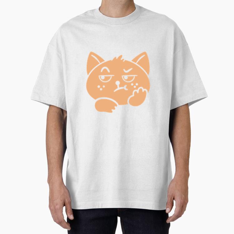 Cartoon Cat With An Angry Expression Oversized T-Shirt
