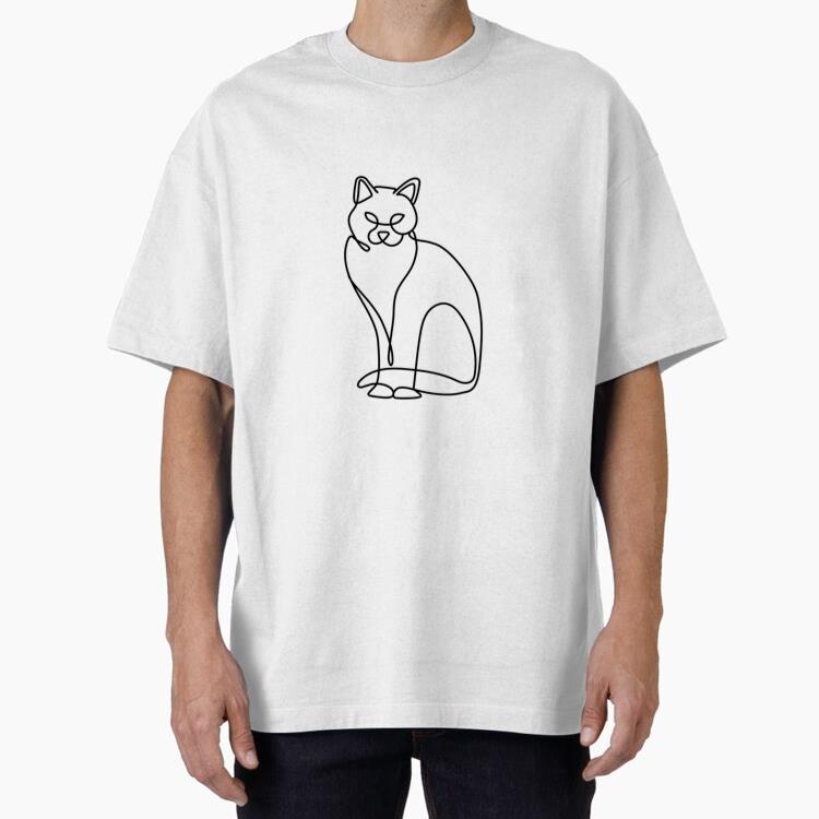 Cat Pet Line Drawing Oversized T-Shirt
