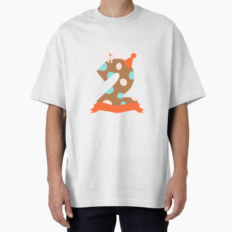 Cat Sits On Top Of The Number Two Oversized T-Shirt