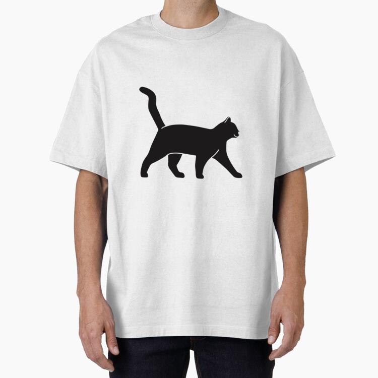 Cat Walking Silhouette Cat Oversized T-Shirt