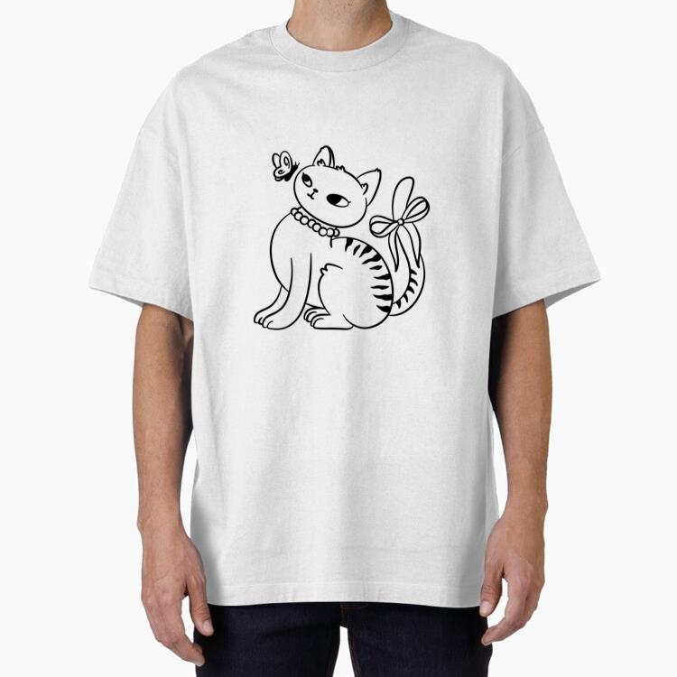 Cat With Butterfly And Bow Oversized T-Shirt