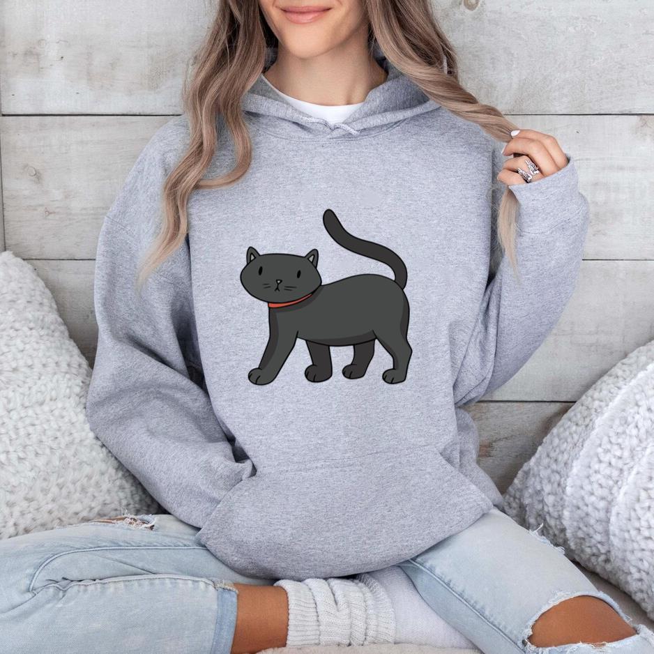 Cute Black Cartoon Cat Hoodie