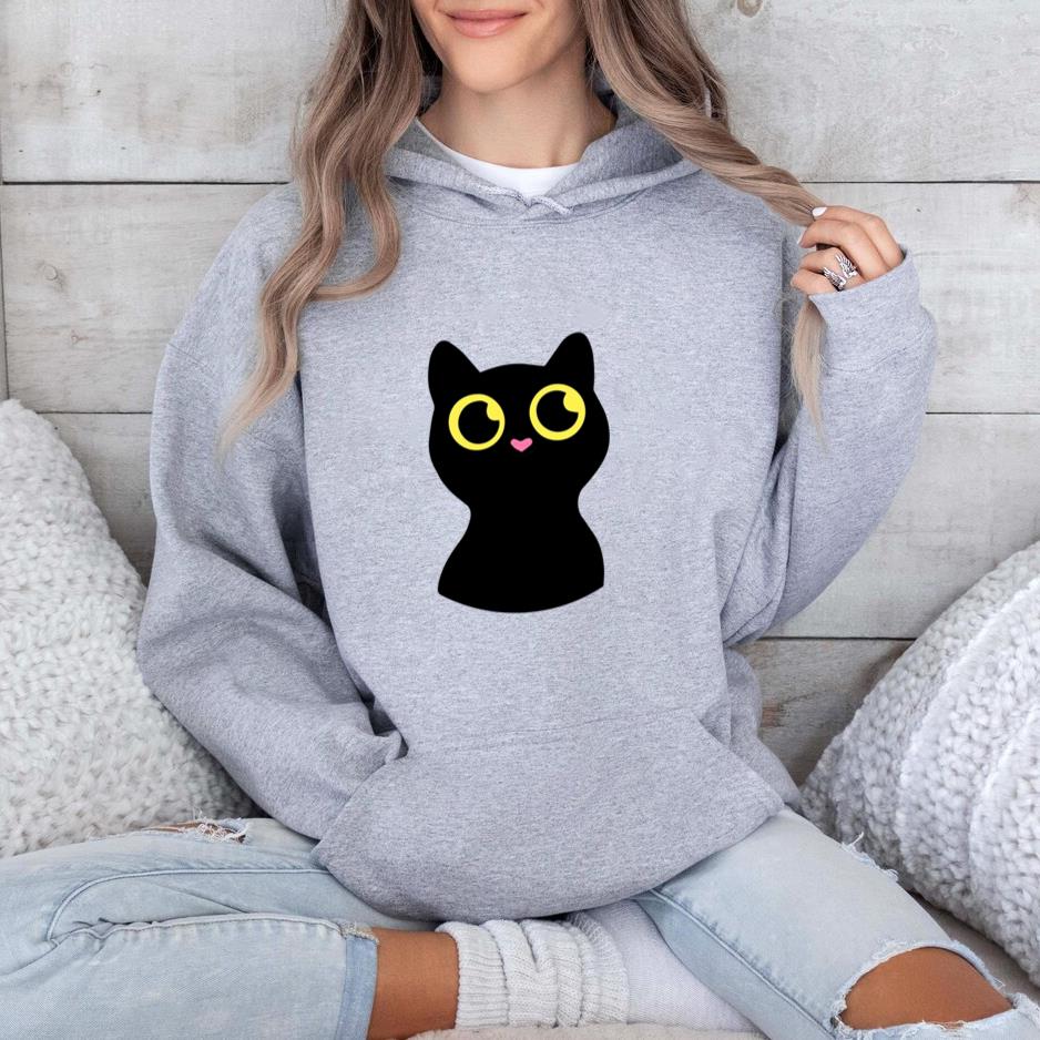 Cute Black Cat Cartoon Hoodie