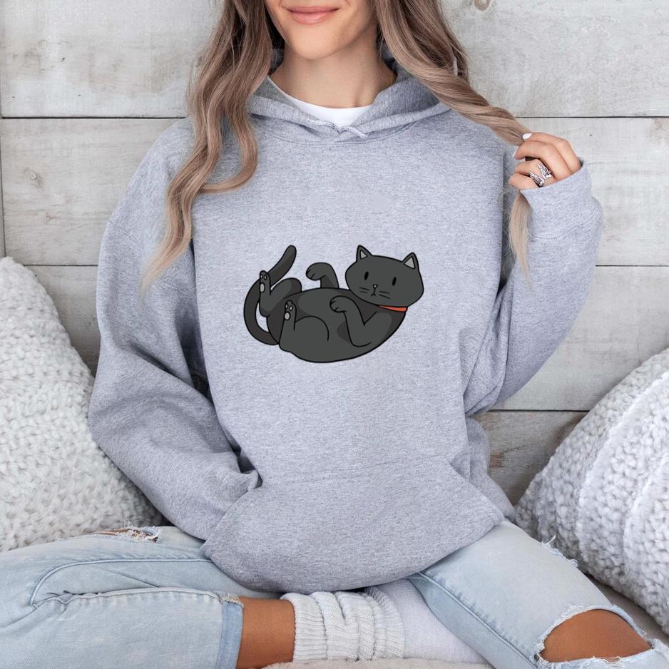 Cute Black Cat On Its Back Hoodie