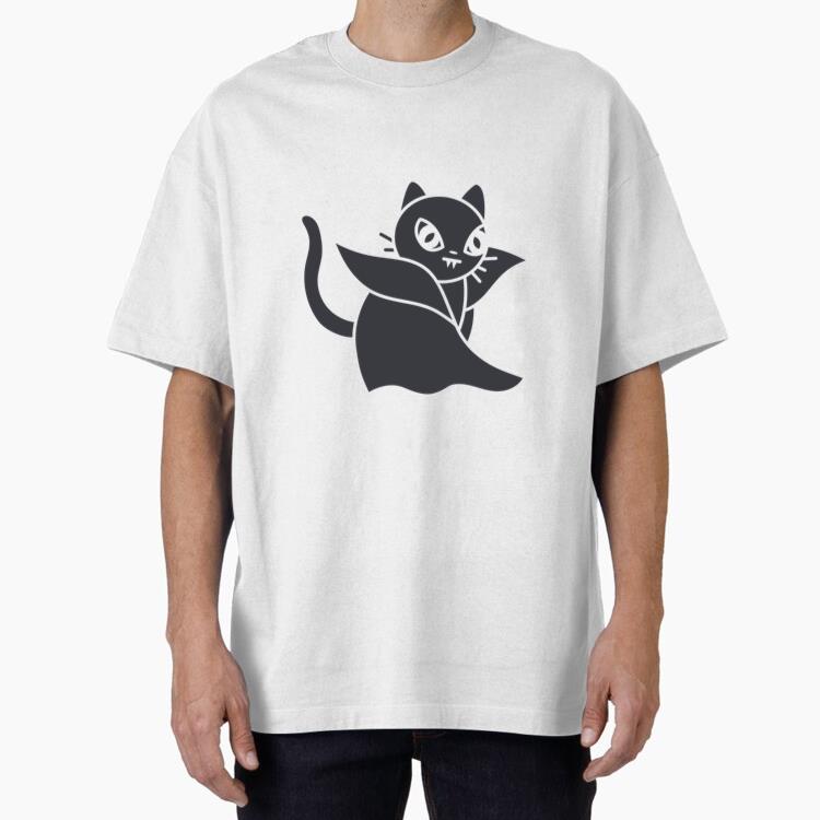 Cute Black Cat With Fangs Oversized T-Shirt