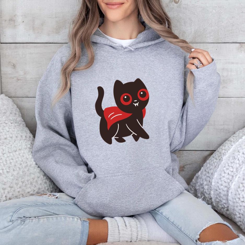 Cute Black Cat With Red Eyes And A Red Cape Hoodie