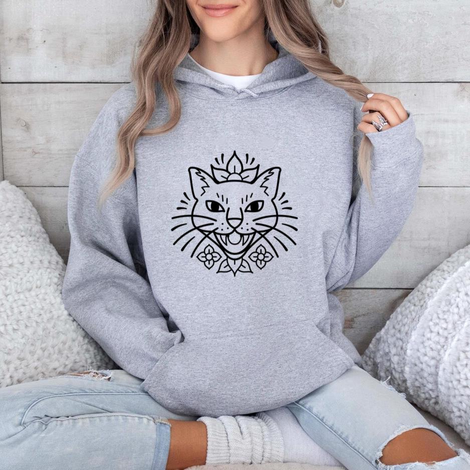 Floral Cat Tattoo Hoodie