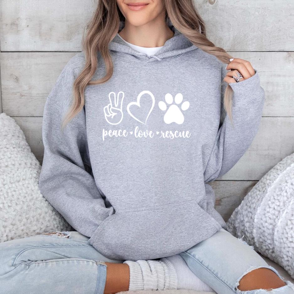 Peace Love Rescue Animal Cat Hoodie