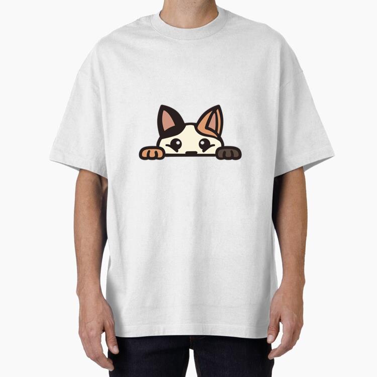 Peekaboo Cute Cat Flat Oversized T-Shirt