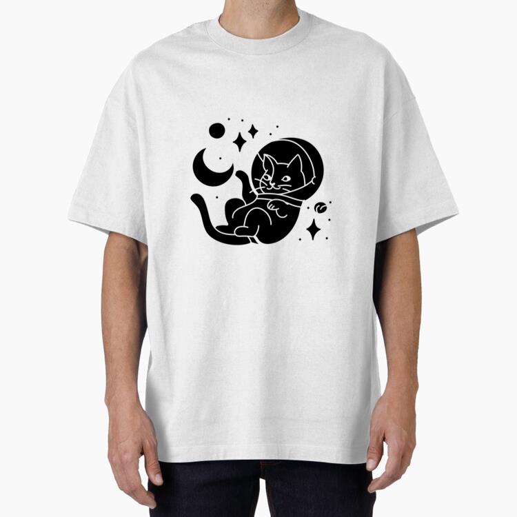 Playful Astronaut Cat Illustration Oversized T-Shirt