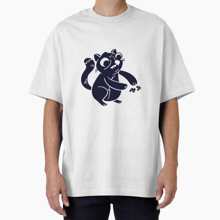 Playful Cartoon Cat Illustration Oversized T-Shirt