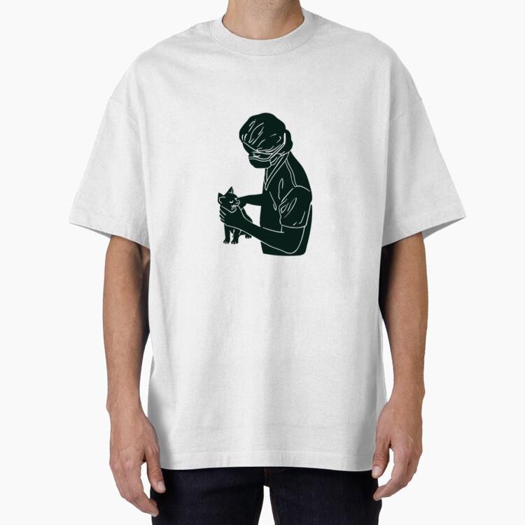 Silhouette Of A Woman Holding A Cat Oversized T-Shirt