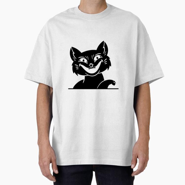Smirking Cat With Paw Raised Design Oversized T-Shirt