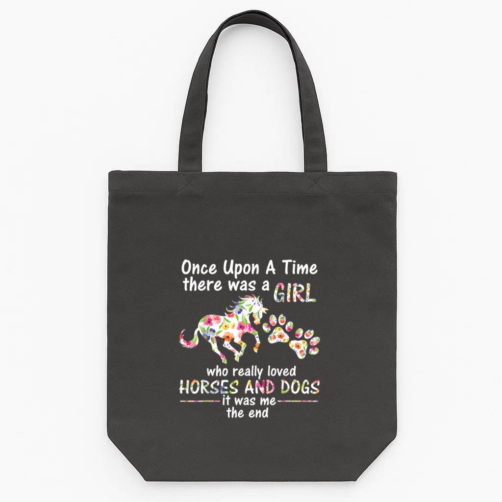 There Was Girl Who Loved Horse And Dog Tote Canvas Bag
