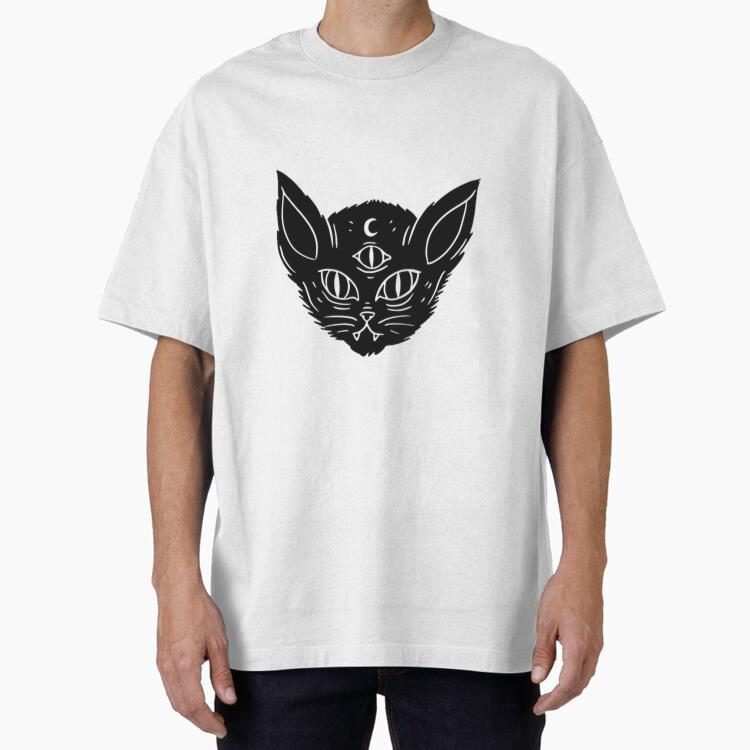 Three Eyed Cat Halloween Cut Out Oversized T-Shirt