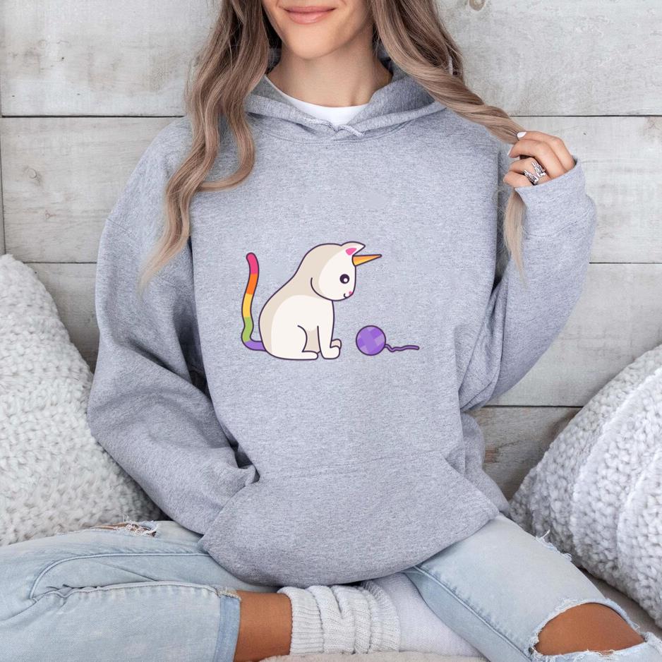 Unicorn Cat Playing With Wool Hoodie