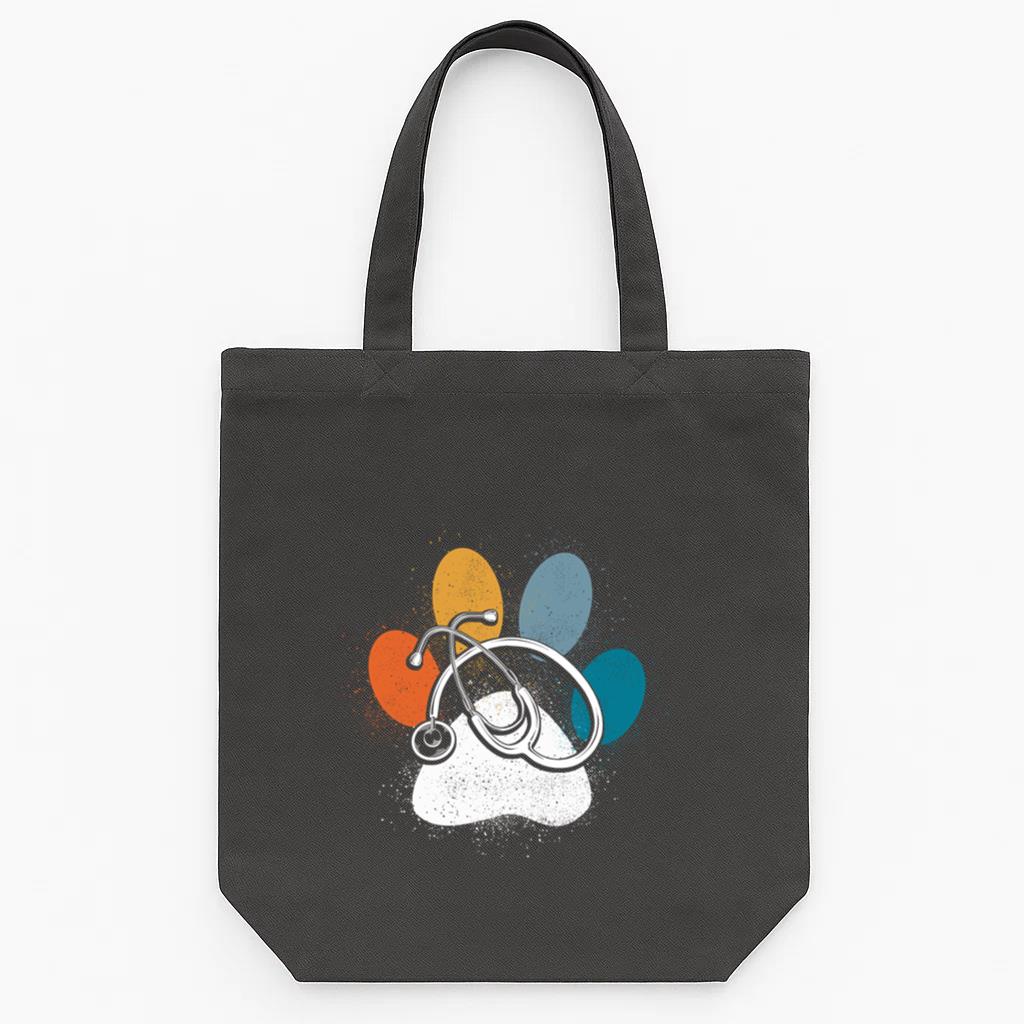 Vet Tech Veterinarian Graduation Dog Paw Heart Stethoscope Tote Canvas Bag