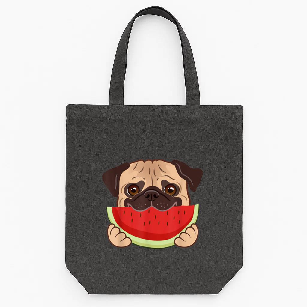 Watermelon And Pug Dog Tote Canvas Bag