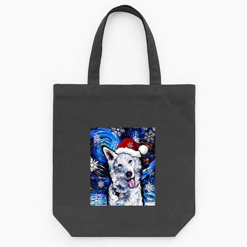 White German Shepherd Santa Starry Night Dog Tote Canvas Bag