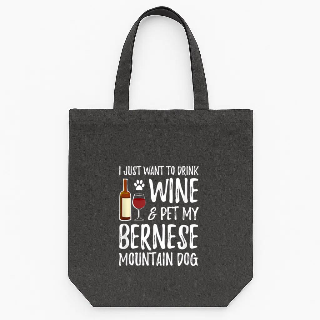Wine And Bernese Mountain Dog Tote Canvas Bag